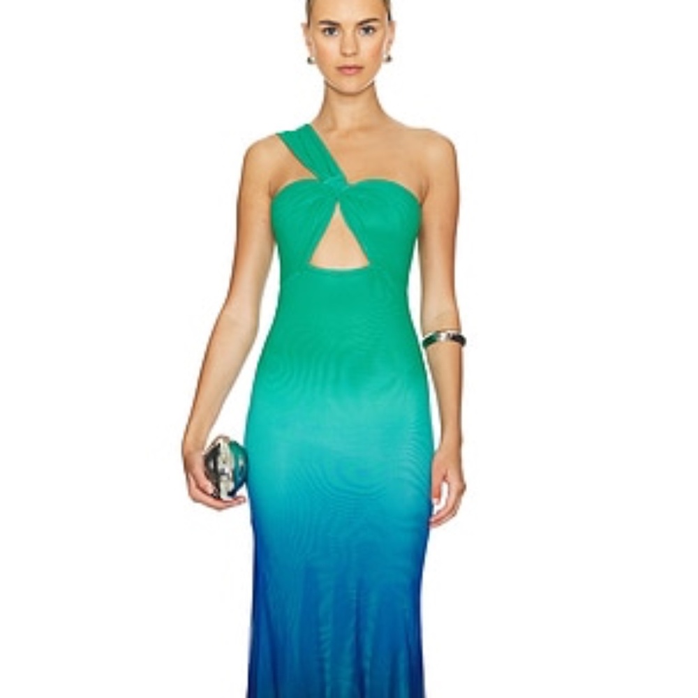 One-Shoulder Green to Blue Ombre Maxi Dress by Runaway The Label - Picture 2 of 8